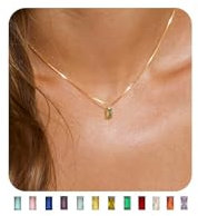 FUNEIA Kette Damen 14K Vergoldete Geburtsstein Anhänger Halskette Gold Exquisit GeburtssteinKette Frau Mädchen Mama Freundin Schön Schmuck Geburtstag Hochzeitstag Valentinstag Muttertags Geschenk