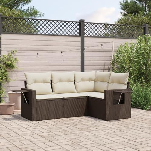 SECOLI Balkon Lounge Balkonmöbel Keiner Sofa Outdoor Gartensofa 3-Sitzer Gartenmöbel-Set Ecksofa Garten Balkonlounge Rattan Polyrattan Lounge Gartenlounge Terrassenmöbel Braun 4-tlg-Type-96