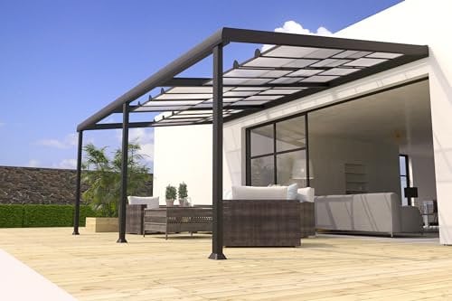 COULEURS DU MONDE - Pergola EDENA adossée en Aluminium et Polycarbonate 3,5x6m