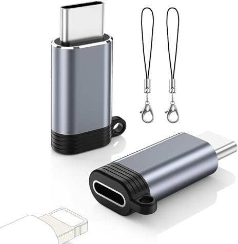 MoKo Adaptateur Lightning vers USB C Lot de 2, Adaptateur USB C vers Lightning pour iPhone 16/16 Pro/16 Pro Max/iPhone 15 Pro Max Plus, pour Charge, Pas pour Écouteurs/Audio/OTG, Gris