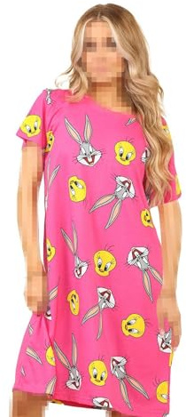 A2Z Ladies Nighties Officially Licensed Looney Tunes AOP Women Pink Nightshirt Cotton Blend Jersey Nightshirts Comfortable Breathable Night Dress Womens Night Gown Loungewear Sleepwear