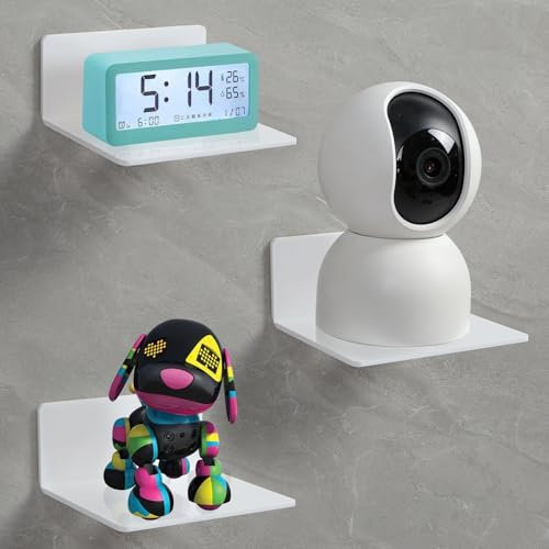 AYESY Estanteria Pared Blanca 3 Piezas Acrílico Estantes de Pared Sin Agujeros 10 cm Estantes Flotantes Autoadhesivo para habitación de los Niños con Clips Cables para Baño Cocina Oficina en Casa