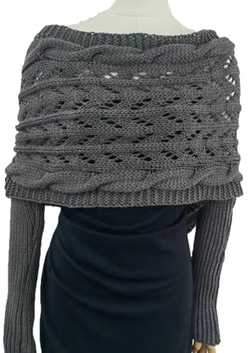 TMTGTS Gestrickter Zopfmuster Schal 1 Größe Schal mit Ärmeln Mode Sweater Sleeve Schal Multifunktionaler ärmelschal Häkeln Pashmina Schals Pullover Strick Loop Schal für Damen Herbst Winter(grau1)