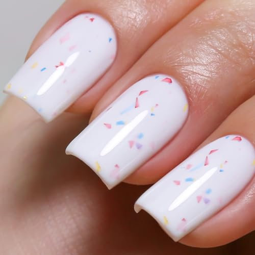 Ozzeal Gel Polish,15ML White with Colorful Flake Glitter Gel Nail Polish Spring Summer LED UV Speckled Sparkle Art Starter Manicure Salon Nail