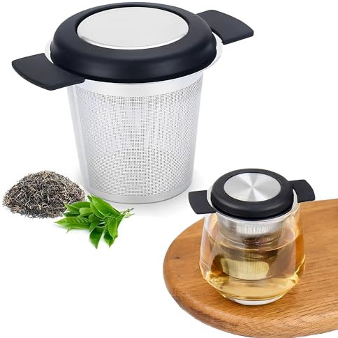 XSQD Infusor de té Taza Doble Oreja, Filtro te Acero Inoxidable 304, Con Mango de Silicona, Dispositivo Infusión Té Filtro Portátil, Accesorios de Juego de té para Infusor de Té con Hojas Dispersas