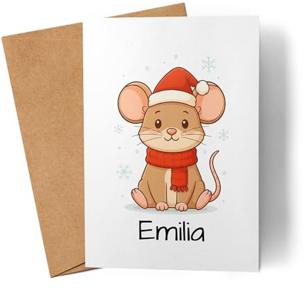 Kiddle-Design Weihnachtskarte Namen personalisiert, Karte Weihnachten Geldgeschenk Junge & Mädchen mit Maus, Nikolausgeschenk, für Kinder mit Tier