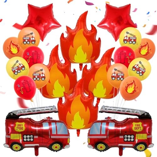 20 Stück Feuerwehr Geburtstag Deko, Feuerwehr Luftballons | Flammenballons und Feuerwehrauto Ballons, Kinder geburtstag Feuerwehr Deko, Geburtstagsdeko Junge, Partydekoration für Kinder