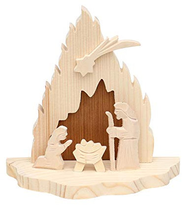 Dekohelden24 Handgeschnitzte Holz Krippe mit 3 Figuren Breite ca 15,5 cm x Tiefe 7,5 x Höhe 16 cm