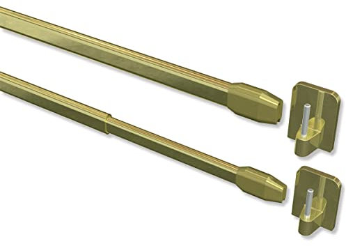 Interdeco Vitragestangen mit Klebehaken/Scheibenstangen Messing farbig (8 Stück), ausziehbar 50-80 cm