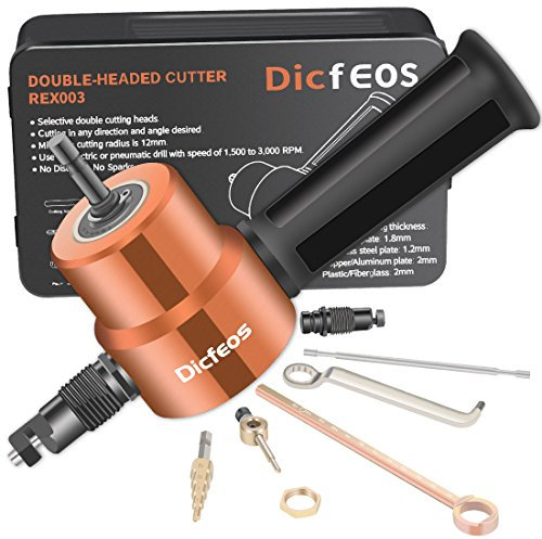 Dicfeos Doppelkopf-Blechschneider, vielseitiger Nibbler-Bohraufsatz für gerades Kurven- und Kreisschneiden, maximal 14 Gauge Stahl, perfekt für Heimwerker und Autoreparatur