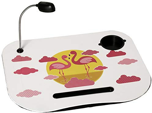 Hogar y más -Bandeja de portátil práctica y cómoda Acolchada con luz Led diseño Amoroso de flamencos.