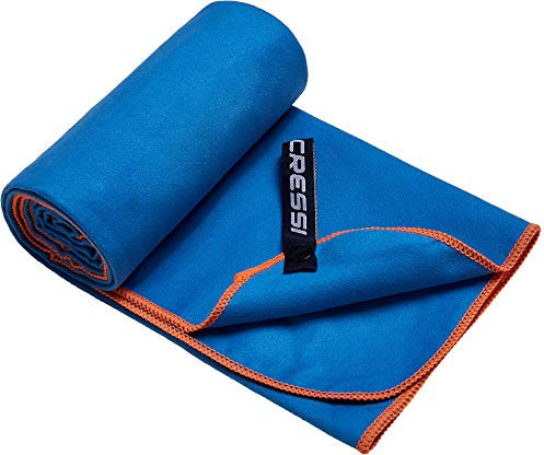 Cressi Schnelltrockentuch, Mikrofaser Unisex-Sporthandtuch für Erwachsene, Blau/Orange, 160 x 80 cm