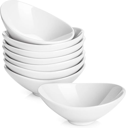 DOWAN Ceramic Dip Bowls, 3 oz 8 Pack Dipping Bowl, Mini Serving Bowls for Side Dishes, Sushi Soy Sauce Dish, Gravy Boat Porcelain Dipping Sauce Cups for BBQ and Party Dinner, Soft White