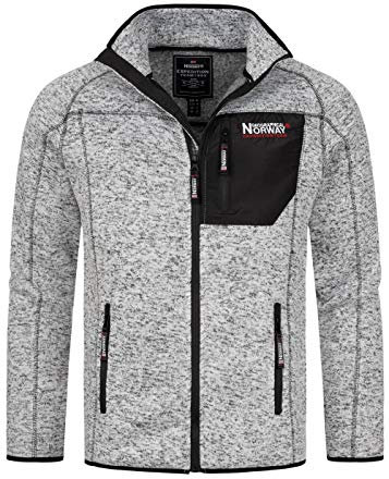 Geographical Norway Felpa da uomo in pile con zip, con tasche oblique, colletto alto, bianco, M
