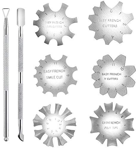 Maniküre Rand Trimmer 6 Stück Einfaches Französisch Nagel Kunst Smile Line Edelstahl Maniküre Kantenschneider mit Dreieck Nagelhautschäler und Nagelhautschieber für DIY Nail Art