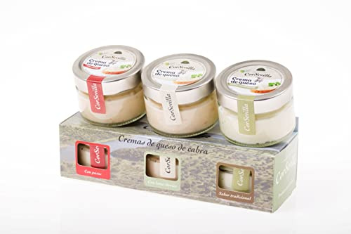 Corsevilla - Crema Queso Cabra Curado - Queso Untar - Lote Gourmet - Tradicional - Pasas - Lomo Iberico - Pack 3 unidades - 100 g unidad aprox - 300 g Pack aprox.
