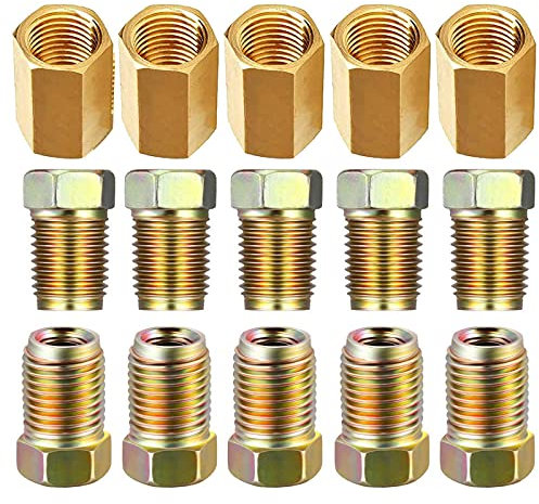 MuHize Raccordi per tubo del freno da 3/16 - 15 pezzi 3/8-24 filettature assortite per tubo del tubo del freno da 3/16 (5 unioni, 10 dadi)