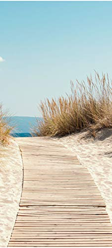 wandmotiv24 Türtapete Holz-Weg an den Strand, Gräser, Meer 70 x 200cm (B x H) - Dekorfolie selbstklebend Sticker für Türen, Türfolie, Aufkleber, M1143