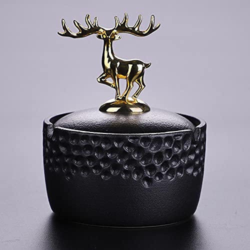 Aschenbecher Windaschenbecher Achenbecher Ornamente Ceramic Aschenbecher Büro Home Aschenbecher Europäischer Hirsch/Runde Aschenbecher-F Black] [Long Hirsch
