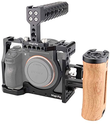 MAGICRIG A7RIII Camera Cage Kit with Top Handle Grip Wooden Side Handle HDMI Cable Clamp for Sony A7RIII /A7III /A7M3(A7R Mark III/ILCE-7RM3)