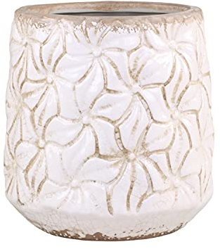 Chic Antique Colmar VASE Übertopf Blumentopf Muster Creme Kanne Krug Pflanztopf Wasserdicht innen lasiert versch. Größen und Formen (Topf 65617-19 H15,5xØ14,5cm)