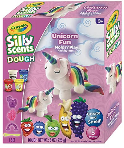 Crayola- Silly Scents Knete, Duftende Knete, Set KreierenundGestalten Einhorn mit 4 Gläsern und Förmchen, ab 3 Jahren, A1-2203