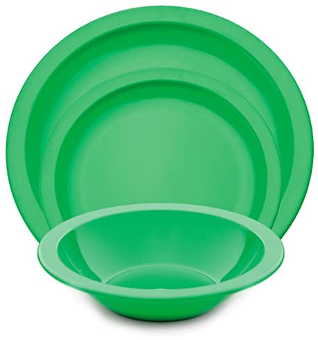 Harfield 3 Piece Tableware Set Dining Plates & Bowl Virtually Unbreakable Reusable Polycarbonate (Emerald Green)