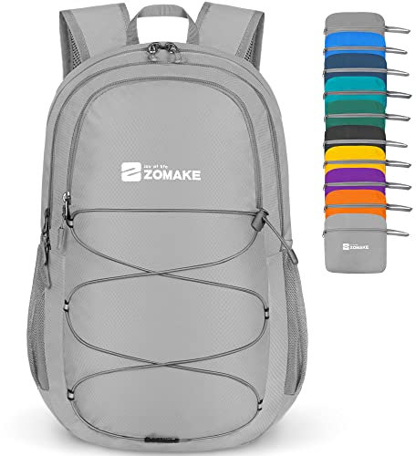 ZOMAKE Ultraleicht Faltbarer Rucksack 28L,Kleiner Rucksäcke Wasserdicht Wanderrucksack Packable Backpack für Damen Herren Outdoor Wandern(Silber Grau)
