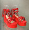 HIONRE Nu Pieds en Cuir PU avec Confortable Sandales,Basic Sandales Bout Ouvert Femme,Sandales à la Mode à lanières de Couleur Unie, Sandales à Bout Ouvert à Semelle épaisse, Rouge, 38