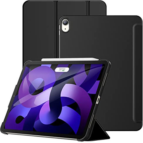 JETech Funda para iPad Air 11 Pulgadas M3/M2 (2025/2024), iPad Air 5/4 (10,9 Pulgadas, 2022/2020 Modelo), Carcasa Trasera Dura Protectora, Cover con Soporte para Tableta de Tacto Suave (Negro)