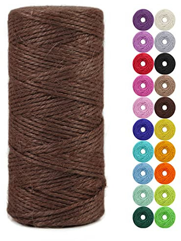 LEREATI Juteschnur 2mm x 100m, Paketschnur Naturfaser Gartenschnur Bastelschnur Jutegarn Juteseil, Jutekordel für DIY Kunstgewerbe, Gartenarbeit, Verpackung, Weihnachten Dekoration (Kaffee)