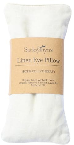 Sacksy Thyme Organic Linen Eye Pillow - Specially Designed for Relaxation, Yoga, Stress Relief - Microwavable Heating Pad & Cool Compress - Made in USA - Gifts for Meditation - (Unscented)