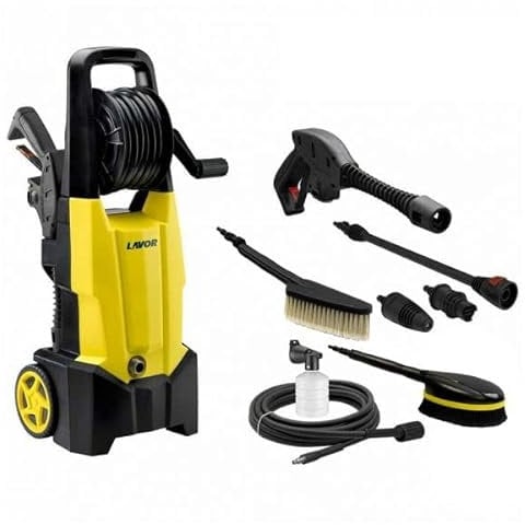 High Power Pressure Washer, 135 Bar (1900 W 420 l/h), Adjustable Nozzles, Patio Cleaner, Rotating Brush, Foam Nozzle, 5m hose Yellow and Black