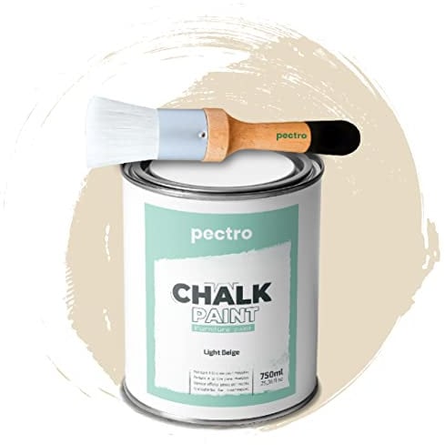 PECTRO Pintura a la Tiza para Muebles 750ml + Brocha de madera especial Pack - Pintura para Muebles sin lijar - Pintura para Madera - Pintura Chalk Paint Efecto Tiza Colores (Beige Claro)