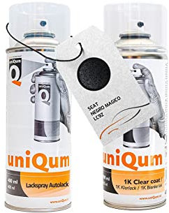 uniQum Spraydose Autolack + Klarlack für SEAT NEGRO MAGICO LC9Z Autolack Reparatur 2x 400 ml