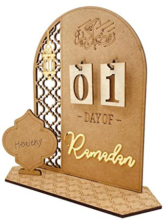 Ramadan Kalender Ramadan Adventskalender Eid Mubarak Dekoration DIY Ramadan Aus Holz, Islamische Ramadan Home Party Dekorationen Kinder Geschenke (Laternenverzierung)