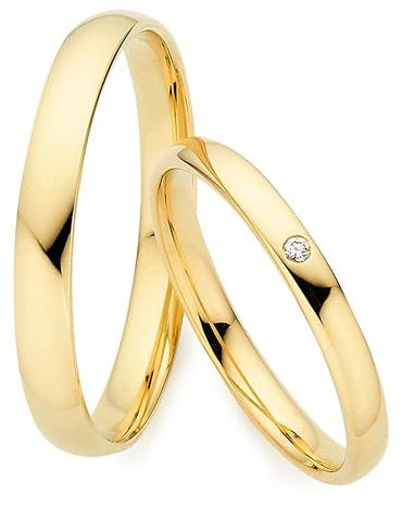 123traumringe Eheringe in 333 Gold I Partnerringe mit Brillant & Etui I Gravierbare Eheringe mit Ringgröße 50-72mm I Damenring in 2,5mm Breite + Herrenring in 3mm Breite & 1,3mm Stärke I P25/P21