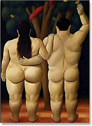 XCPORA Fernando Botero Poster《Adam und Eva》Wandkunst Fernando Botero druckt Fernando Botero Leinwandgemälde für Heimwanddekoration Bild 30x40cm ohne Rahmen