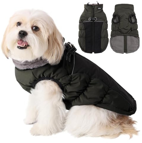Savlot Wärme hundemantel Winddicht hundejacke Reflektierend hundemantel für kleine Hunde Hundemantel Grosse Hunde Mit Reißverschlussl Mit Reißverschluss Grün L