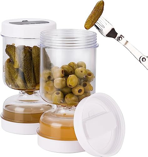 ALMYMM Sanduhrglas Einmachgläser Einmachglasmit Sieb Flip,Aufbewahrungshalter Trocken-Nass-Trenn Gurken Glas für Olive,Essiggurken,Kimchi,Jalapenos,Auslaufsichere Luftdichte Deckel