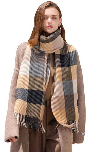 Longwu Sciarpa da donna in morbida lana scozzese scozzese, calda, grande, lunga, con rughe, pashmine, scialle e avvolgente, coperta con stola invernale, per regali da donna