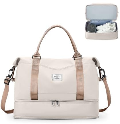 Reisetasche Damen 40x20x25 Ryanair Handgepäck Tasche Sporttasche Weekender Bag Schwimmtasche Wasserdicht Travel Duffle Bag Fitnesstasche Trainingstasche Krankenhaustasche mit Schuhfach,F10-Beigebraun