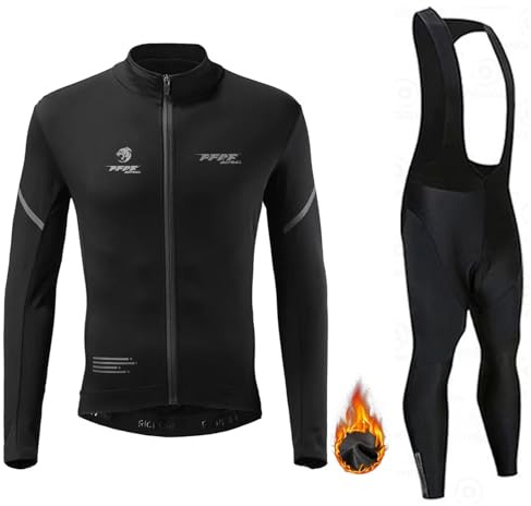 Abbigliamento Ciclismo Uomo Invernale Tuta da Ciclista Manica Lunga Completo MTB Bici,Maglia Bicicletta Termico Vello Giacca e Pantaloni Salopette con 9D Imbottiti Gel