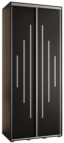 MEBLE KRYSPOL Davos 12 110 Schrank mit Zwei Schiebetüren für Schlafzimmer - Moderner Aufbewahrungsschrank mit Kleiderstange und Regalen - 235,2x110x45 cm - Schwarz Schwarz Silber
