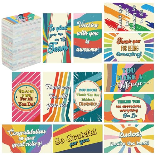 Yeaqee 240 Stück Anerkennungskarten für Mitarbeiter, lustige, leere Rückseite, Motivationskarten, Ermutigung, Dankeschön, Anerkennungskarte für Lehrer, College, Bestätigungsgeschenk (Regenbogen)