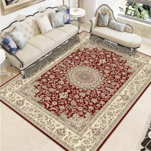 Teppich Straße Kinder Teppich Rund Wohnzimmer Botanisches Florales Orientalisches Retro-Muster 100X160Cm Mädchen Teppich Rot