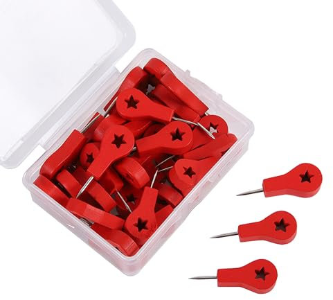 VntMQP 40 Stück Rote Kartenmarkierungen Pins, Holz Reißnägel für Korktafel Schwarzes Brett Karte Wand Korkplatte Landkarte Kalender Fotos