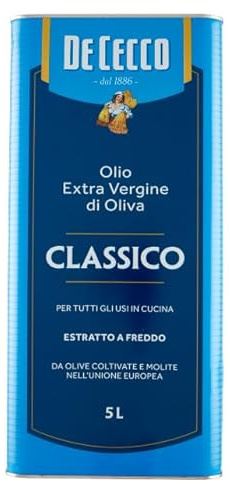 De Cecco Classico Olio Extra Vergine di Oliva,Natives Olivenöl Extra,Ideal für alle Anwendungen in der Küche,5Lt Dose