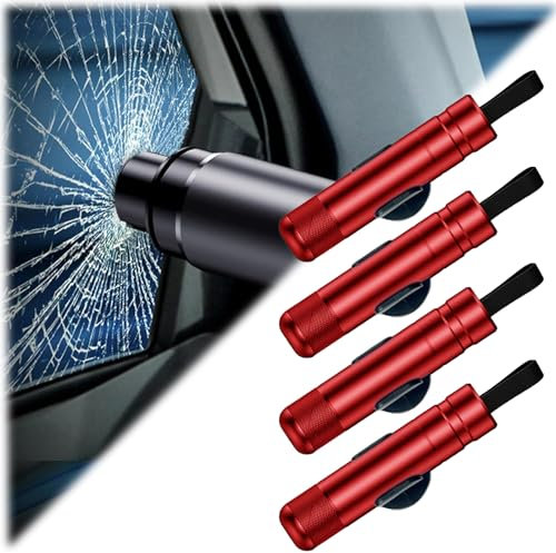 Resquestick Rescue Glass Breaker - 1/4 Pack Safe Hammer Car Window Breaker, Emergency Window Breaking Tool for New Cars (4pcs-red)