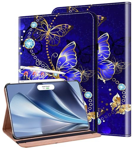 KEDBBAO Funda para iPad Air de 13 pulgadas 2025 M3/2024 M2 Funda Flip Wallet Cover Case con Auto Sleep/Wach Soporta Lápiz Pro/USB-C para iPad Air 13 Funda, Mariposa Diamante